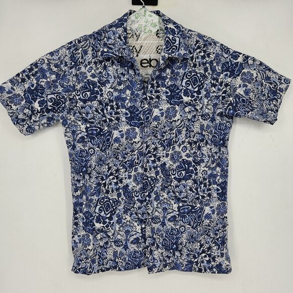 Hilo Hattie Shirt Mens Large Button Up Floral Aloha Hawaiian Blue Vintage - Picture 1 of 9